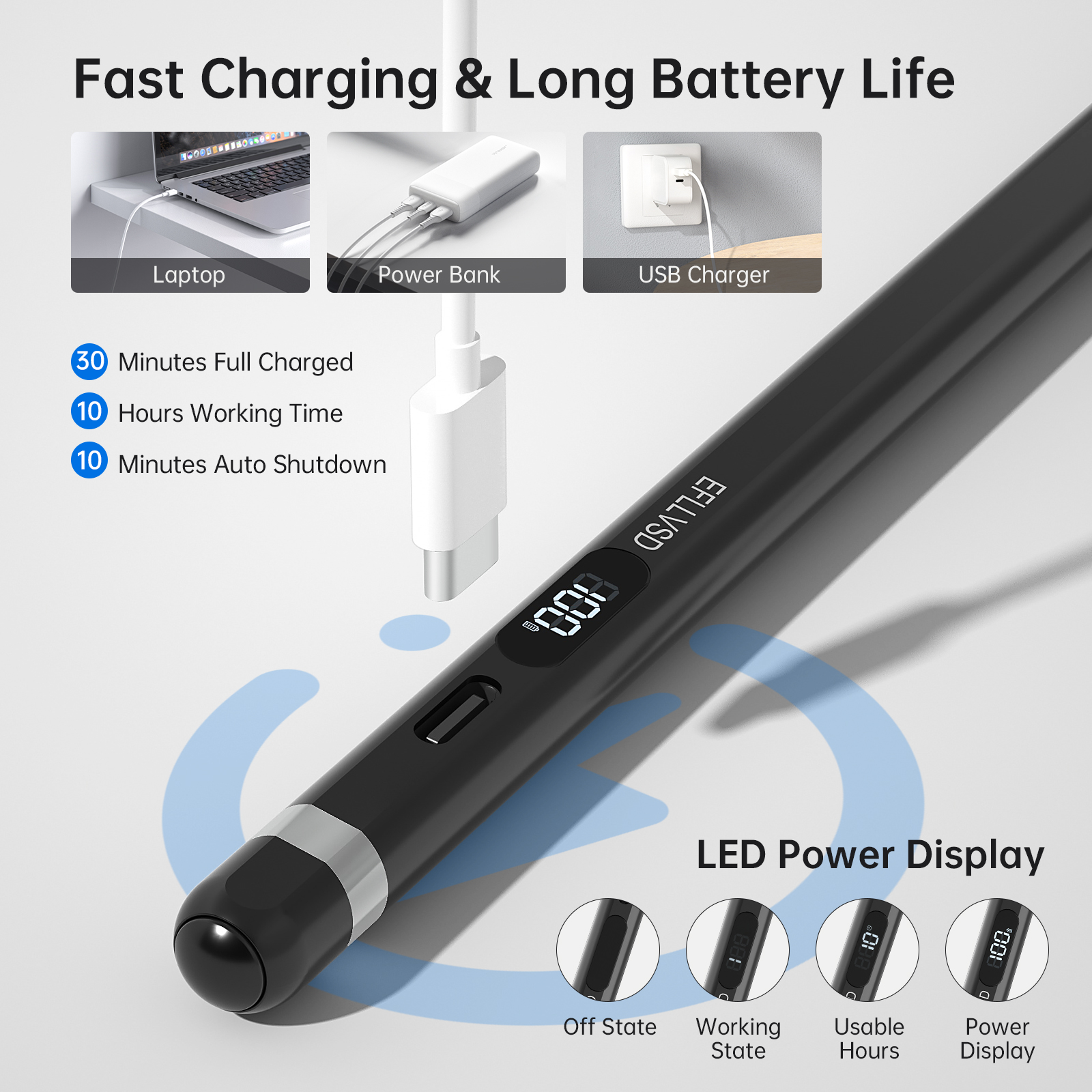 Type-c Charging Active Stylus Pen With Palm Rejection For IPad